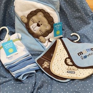Carters baby hooded towel, washcloths and bibs